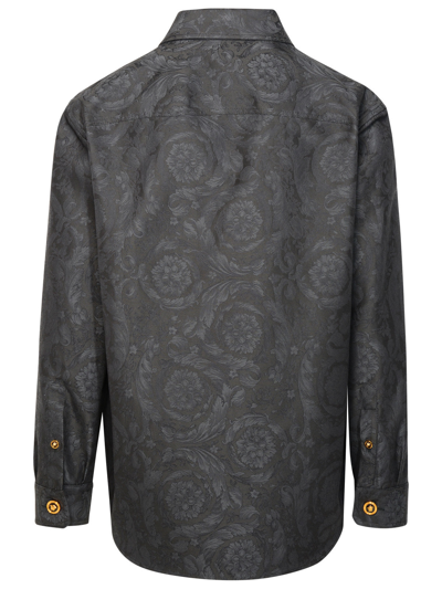 Shop Versace Man  'barocco' Anthracite Cotton Shirt In Gray