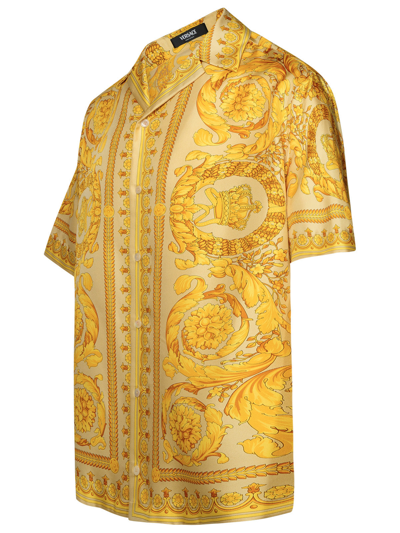 Shop Versace 'barocco' Gold Silk Shirt Man