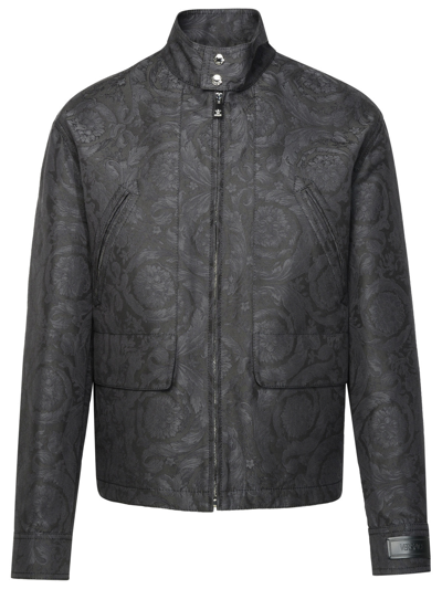 Shop Versace 'barocco' Anthracite Cotton Jacket Man In Gray