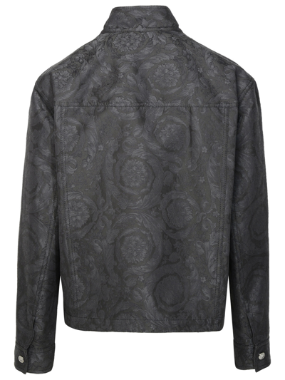 Shop Versace Man  'barocco' Anthracite Cotton Jacket In Gray