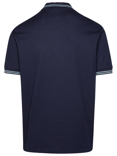 Shop Versace Man  'medusa' Blue Cotton Polo Shirt