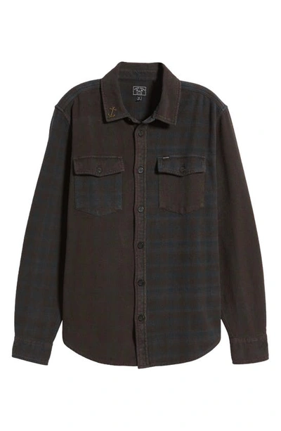 Shop Dark Seas Lester Cotton Flannel Shirt In Charcoal