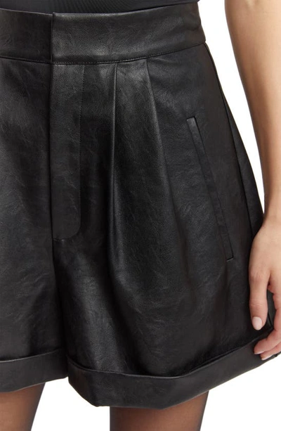 Shop Bardot Leon Pleated Faux Leather Shorts In Black