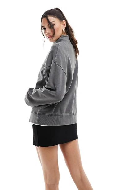 Shop Asos Design Washed Half Zip Sweatshirt In Grey