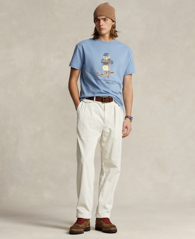 Shop Polo Ralph Lauren Men's Classic-fit Polo Bear Jersey T-shirt In Channel Blue Ski Bear