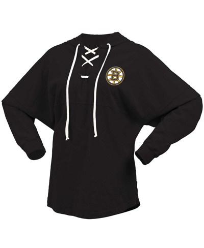 Fanatics Branded Black Boston Bruins Jersey Lace-up V-neck Long Sleeve Hoodie T-shirt In Black