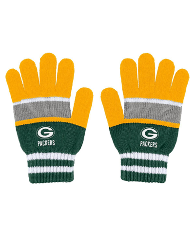 Wear By Erin Andrews Women's  Green Bay Packers Stripe Glove And Scarf Set In Yellow,green