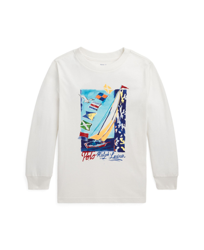 Shop Polo Ralph Lauren Toddler And Little Boys Sailboat-print Cotton Long-sleeve T-shirt In Deckwash White