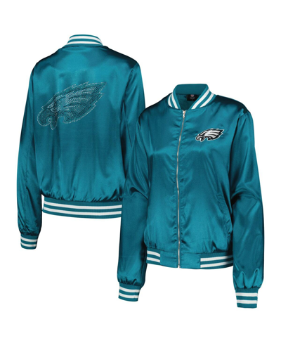 Shop Cuce Women's  Midnight Green Philadelphia Eagles Rhinestone Full-zip Varsity Jacket