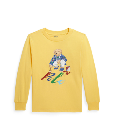 Shop Polo Ralph Lauren Toddler And Little Boys Polo Bear Cotton Long-sleeve T-shirt In Chrome Yellow Color Shop Bear