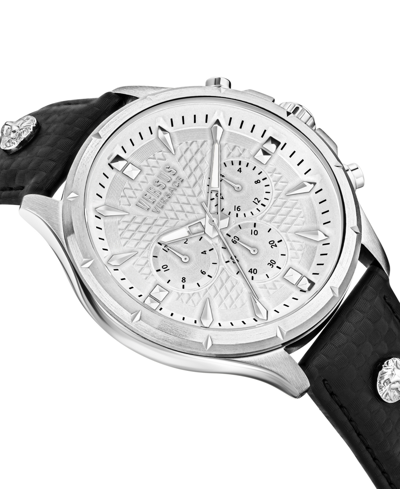 Shop Versus Men's Chrono Lion Modern Multifunction Black Leather Watch 45mm