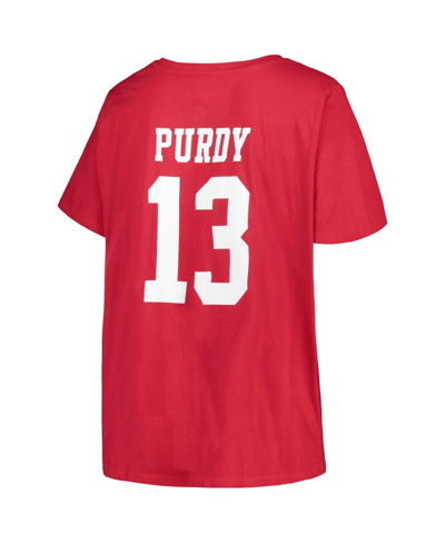 Fanatics Women's  Brock Purdy Scarlet San Francisco 49ers Plus Size Player Name And Number V-neck T-s In Scarlet