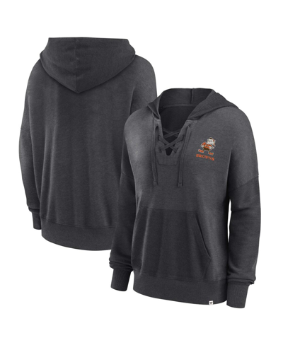 Fanatics Branded Heather Charcoal Cleveland Browns Heritage Snow Wash French Terry Lace-up Pullover In Heather Charcoal