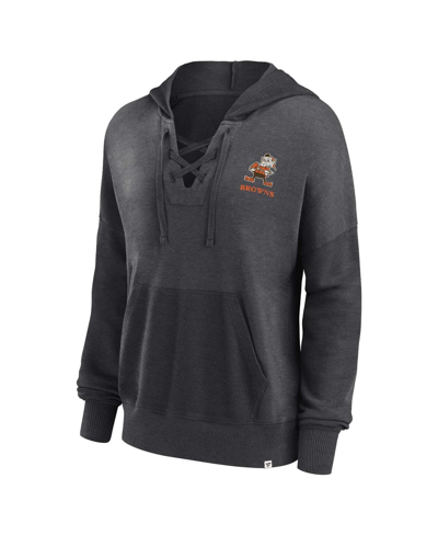 Fanatics Branded Heather Charcoal Cleveland Browns Heritage Snow Wash French Terry Lace-up Pullover In Heather Charcoal