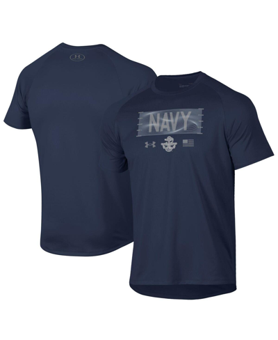 Shop Under Armour Men's  Navy Navy Midshipmen Silent Service Stacked Slim Fit Tech T-shirt