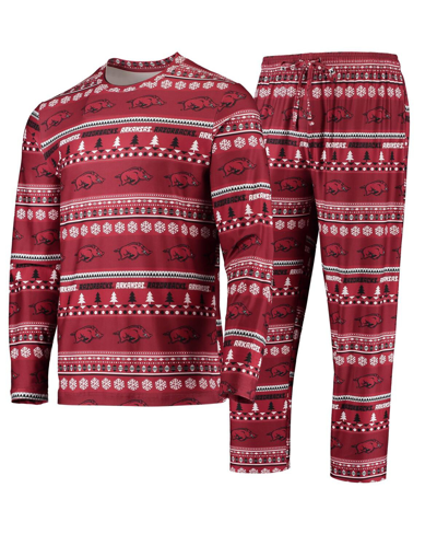Concepts Sport Cardinal Arkansas Razorbacks Ugly Sweater Long Sleeve T-shirt And Pants Sleep Set In Cardinal