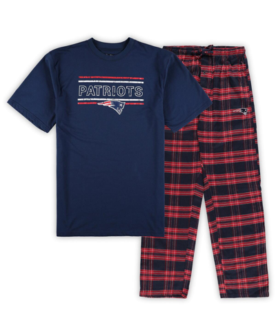 Concepts Sport Men's  Navy, Red Distressed New England Patriots Big And Tall Flannel Sleep Set In Navy,red