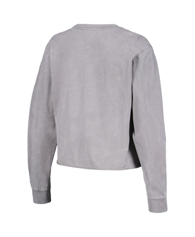 The Wild Collective Women's  Gray Distressed Golden State Warriors Band Cropped Long Sleeve T-shirt In Gray
