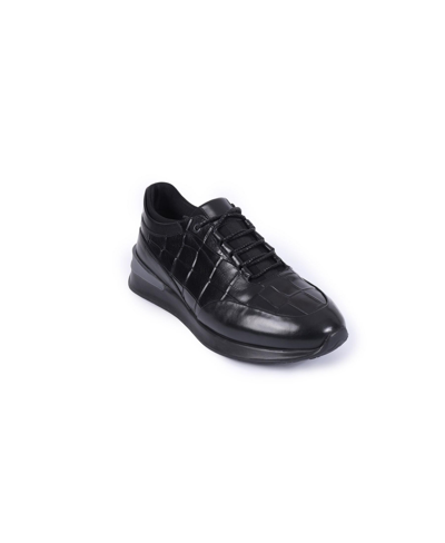 Shop Vellapais Gresote Navy Blue Leather Men's Comfort Fashion Sneaker In Charcoal Black