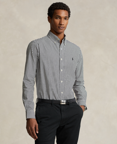 Shop Polo Ralph Lauren Men's Classic-fit Striped Stretch Poplin Shirt In Polo Black,white