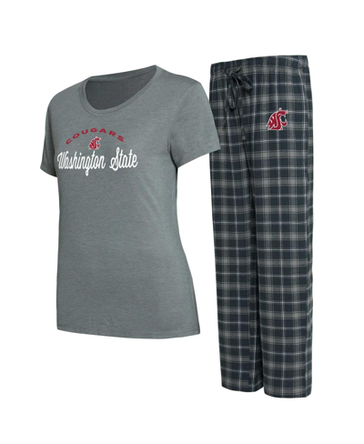 Concepts Sport Women's  Charcoal, Gray Washington State Cougars Arctic T-shirt And Flannel Pants Slee In Charcoal,gray