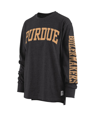 Pressbox Women's  Heathered Black Purdue Boilermakers Two-hit Canyon Long Sleeve T-shirt In Heathered Black