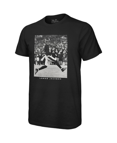 Majestic Threads Lamar Jackson Black Baltimore Ravens Oversized Player Image T-shirt In Black