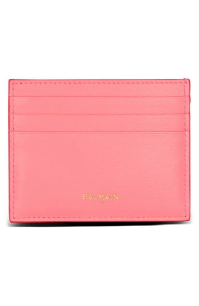 Shop Balmain B-buzz Calfskin Leather Card Case In Pink