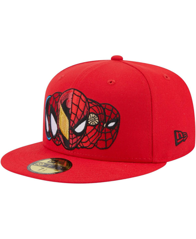 New Era Men's  Red Spider-man Faces 59fifty Fitted Hat In Red