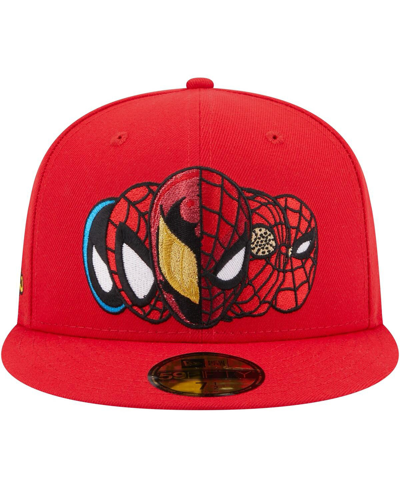 New Era Men's  Red Spider-man Faces 59fifty Fitted Hat In Red