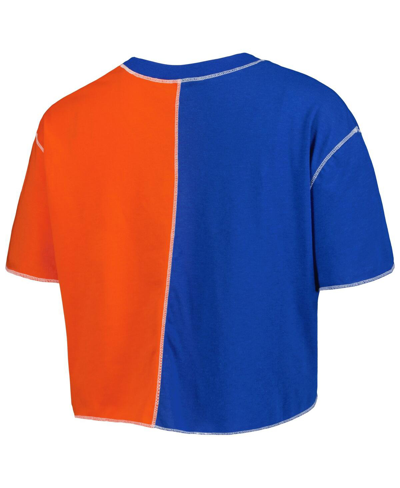Shop Zoozatz Women's  Royal, Orange Florida Gators Colorblock Cropped T-shirt In Royal,orange
