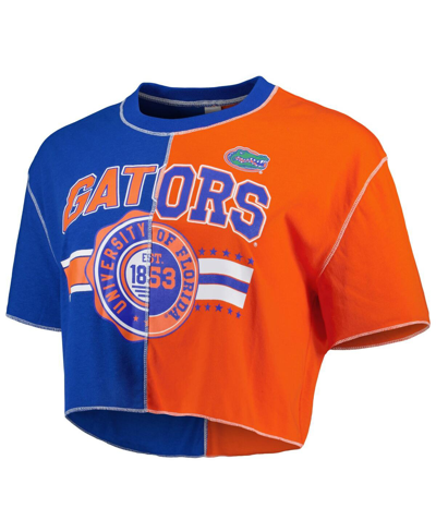 Shop Zoozatz Women's  Royal, Orange Florida Gators Colorblock Cropped T-shirt In Royal,orange