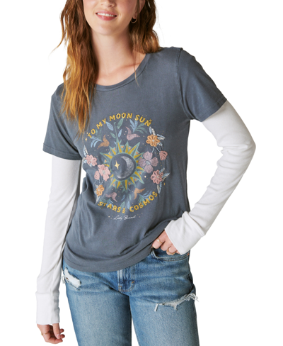 Shop Lucky Brand Women's Stars And Cosmos Embroidered T-shirt In Black Iris