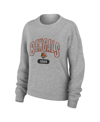 Wear By Erin Andrews Heather Gray Cincinnati Bengals Plus Size Knitted Tri-blend Long Sleeve T-shir In Heather Gray