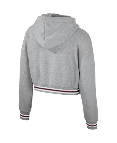 The Wild Collective Women's  Heather Gray Distressed Texas A&m Aggies Cropped Shimmer Pullover Hoodie In Heather Gray