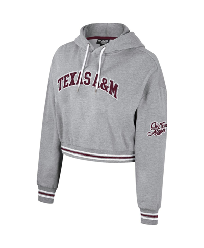The Wild Collective Women's  Heather Gray Distressed Texas A&m Aggies Cropped Shimmer Pullover Hoodie In Heather Gray