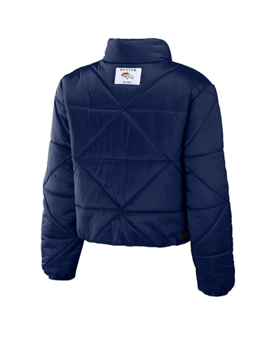 Wear By Erin Andrews Navy Denver Broncos Cropped Puffer Full-zip Jacket In Navy