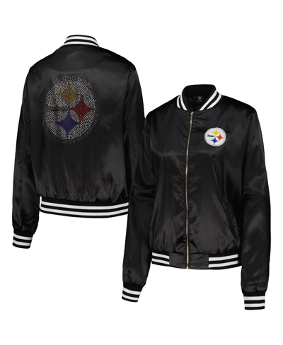 Shop Cuce Women's  Black Pittsburgh Steelers Rhinestone Full-zip Varsity Jacket