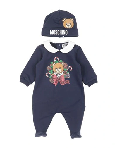Shop Moschino Baby Newborn Baby Accessories Set Navy Blue Size 3 Cotton, Elastane