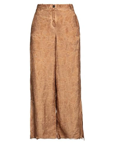 Masnada Woman Pants Brown Size 10 Linen, Viscose In Beige