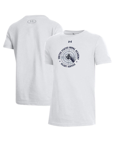 Shop Under Armour Big Boys  White Navy Midshipmen Silent Service Performance Naval Academy T-shirt