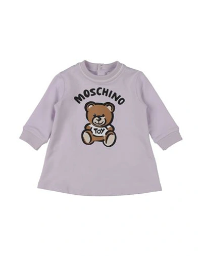 Shop Moschino Baby Newborn Girl Baby Dress Lilac Size 3 Cotton In Purple