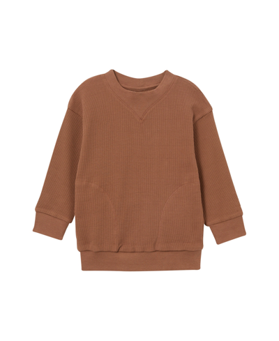 Shop Cotton On Toddler Boys Long Sleeve Waffle Pullover Sweater In Coco Jumbo