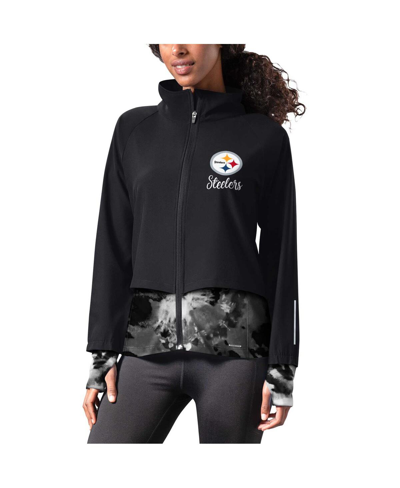 Shop Msx By Michael Strahan Women's  Black Pittsburgh Steelers Grace Raglan Full-zip Running Jacket