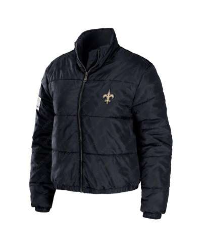 Wear By Erin Andrews Women's  Black New Orleans Saints Puffer Full-zip Cropped Jacket In Black