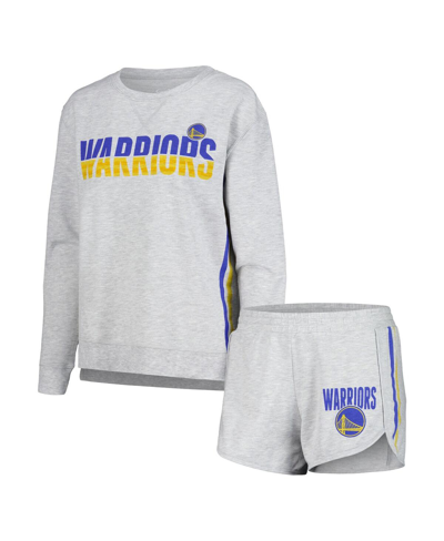 Shop Concepts Sport Women's  Gray Golden State Warriors Cedar Long Sleeve T-shirt And Shorts Sleep Set