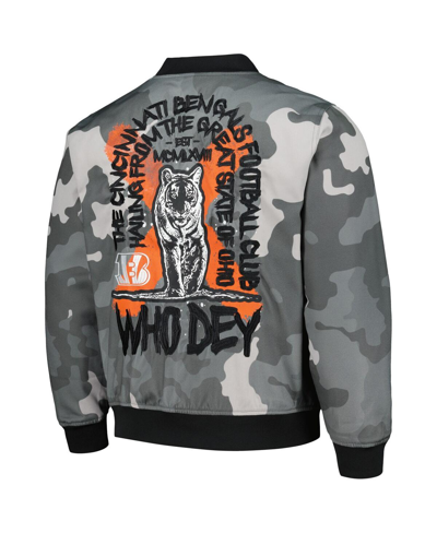 Shop The Wild Collective Men's And Women's  Gray Distressed Cincinnati Bengals Camo Bomber Jacket
