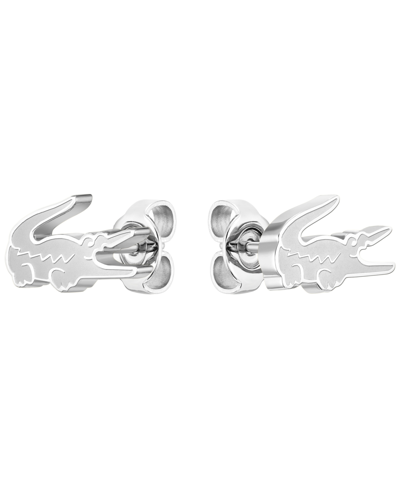 Shop Lacoste Crocodile Earring Studs In Silver