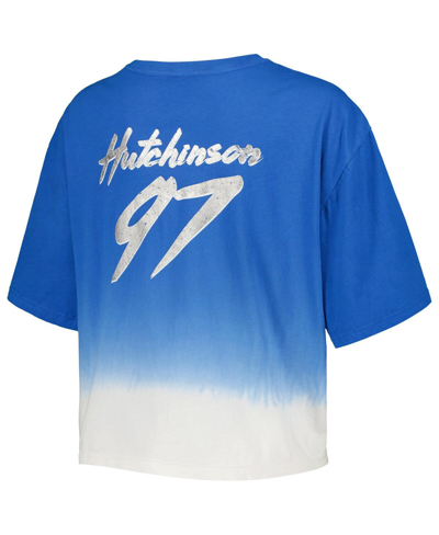 Shop Majestic Women's  Threads Aidan Hutchinson Blue, White Distressed Detroit Lions Dip-dye Player Name A In Blue,white