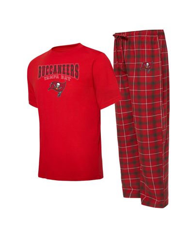 Shop Concepts Sport Men's  Red, Pewter Tampa Bay Buccaneers Arctic T-shirt And Pajama Pants Sleep Set In Red,pewter